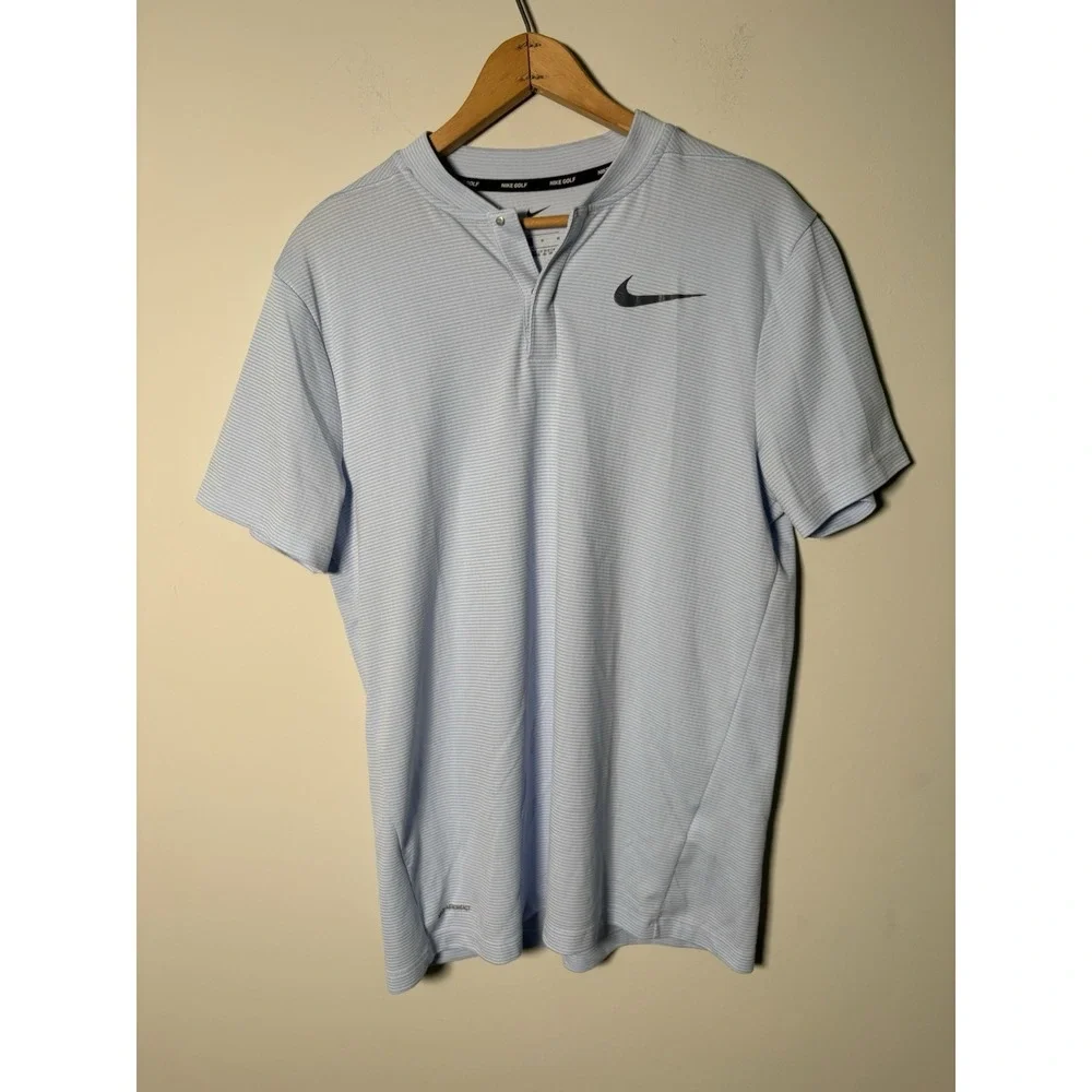 Nike Polo Shirt Mens M Blue Blade Collar Aeroreact Golf Performance